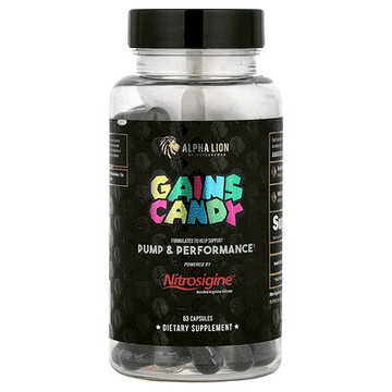 ALPHA LION, Gains Candy，亞硝胺，1500 毫克，63 粒膠囊（每粒膠囊 500 毫克）