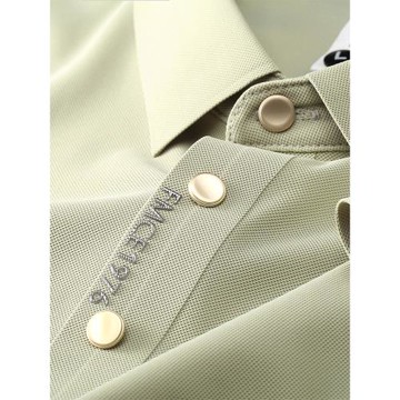 輕奢級無痕壓膠冰絲polo衫男士短袖修身商務休閑燙金字母翻領t恤