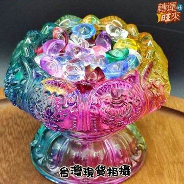 【台灣現貨】七彩琉璃 八吉祥 888 聚寶盆 蓮花座 球座 水晶 礦石 精品 擺件 轉運 開運 招 財 好運 靈招