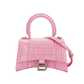 Balenciaga 展示品 Hourglass 鱷魚壓紋皮革手提/斜背沙漏包-XS(592833-粉)