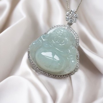 冰種翡翠彌勒佛項鍊 925純銀 | 天然緬甸玉翡翠A貨 | 送禮