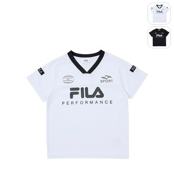 【FILA】KIDS 孩童款 抗UV短袖V領T恤-白色 1TEZ-8305-WT