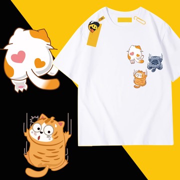 S~XL 三隻肥貓往上爬 純棉 短T 情侶T【Y1293】MIT 情侶裝 短袖T恤 男女可穿 24H快速出貨不用等