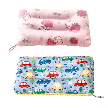 Annette 100%純棉可水洗兒童枕頭2件組  43 x 28 x 6cm  草莓兔兔 + 卡通汽車 粉色 + 藍色  1組