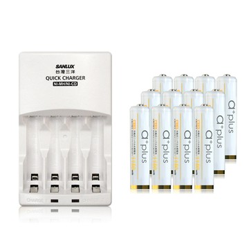 SANLUX 微電腦自動充電監控可充3號或4號  三洋 X a+plus充電組(附4號1100mAh電池12入-白金款)