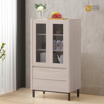WAKUHOME 瓦酷家具Miller清新簡約白榆木2.3尺雙門二抽牆邊櫃-寬70*深40*高120cm