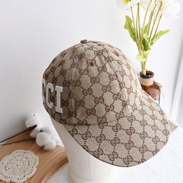 GUCCI 751400 經典緹花LOGO鬆緊款棒球帽.駝/棕