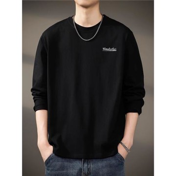 (免運)意大利新疆棉長袖T恤男士秋季重磅印花純棉內搭黑色打底衫衛衣男