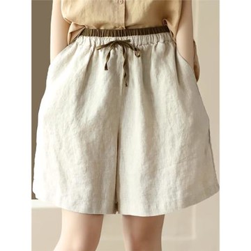 復古棉麻闊腿短褲女夏季薄款高腰休閑褲寬松顯瘦百搭亞麻五分熱褲