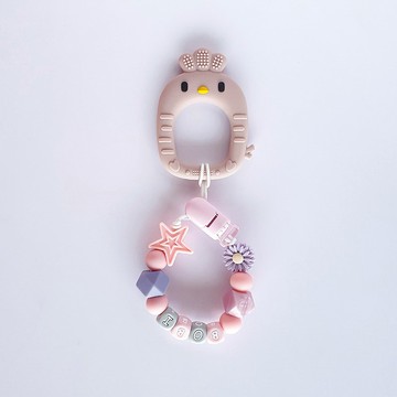 客製化 27公分 BOBI 雛菊 星星 珊瑚粉小雞固齒器