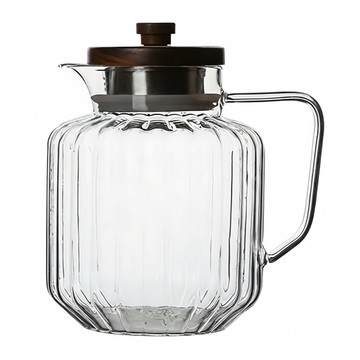 FOREVER 高硼硅耐熱玻璃豎紋水壺/茶壺  透明色 + 木色  1.5L  1個
