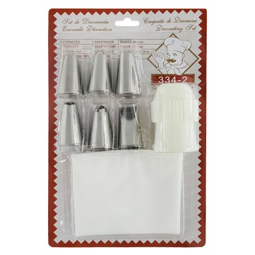 SaNNeNg 三能 糖花花嘴  6個花嘴 + 擠花袋  銀色 + 白色  1組