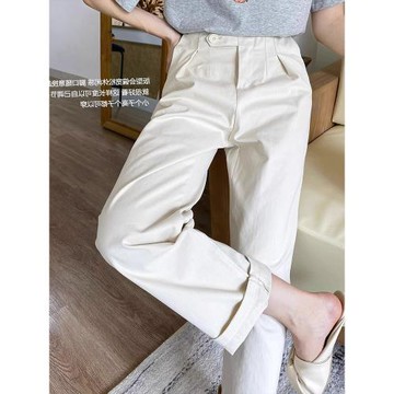 法式氣質高級感休閑西裝褲女早秋小個子白色垂感直筒褲棉麻闊腿褲