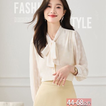 V領蝴蝶結繫帶緹花泡泡袖襯衫 M-2XL【514944X】【現+預】☆流行前線☆