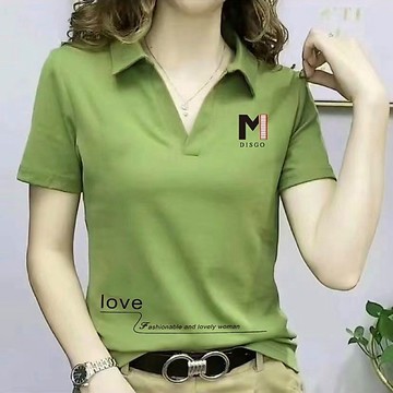 快發春夏短袖上衣女POLO衫女100%品质POLO衫大码女装上衣洋气时尚百搭翻领体恤印花短袖T恤大尺碼 夏季POLO衫