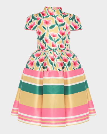Girl's Floral-Print & Striped A-Line Dress, Size 3T-12