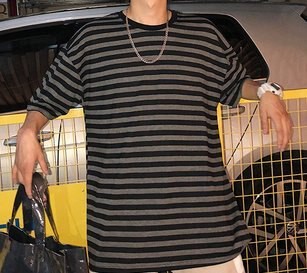 FINDSENSE H1夏季 新款 日本 嘻哈嘻哈 條紋 時尚 寬鬆 潮牌 個性短袖 半袖T恤 潮男女 上衣