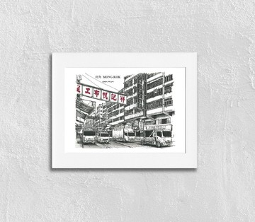 A5 香港手繪旺角街景掛畫