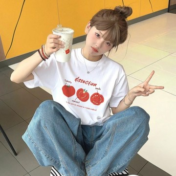 夏季新款白色正肩T恤短袖chic韓係可愛風減齡小個子女生上衣 慵懶風 男生短袖 oversize寬鬆 韓版短T