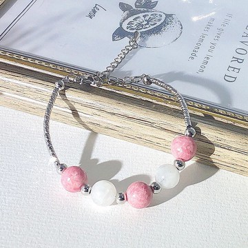 月亮石  月光石 薔薇輝石  水晶手鏈 天然石 生日禮物 愛情