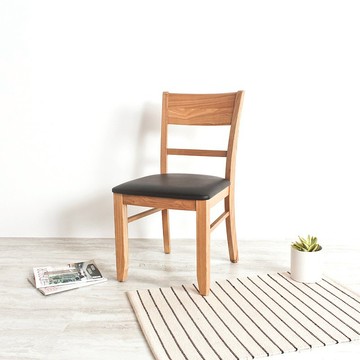 北歐復古 水曲柳實木 黑皮餐椅