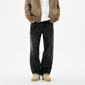 475g重磅水洗霧感黑色Cleanfit牛仔褲男士秋冬新款寬松直筒闊腿褲鑫弘-衣錦男裝