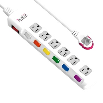 Tyson 太順電業 TS-376AS 3孔7切6座延長線 (拉環插扁插)  2.7m  白色  1個