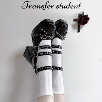 轉校生 轉生惡魔 原創少女lolita鞋朋克辣妹粗高跟瑪麗珍鞋哥特鞋