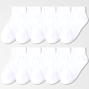 No Design 學生用 基本款 素色 短筒襪 10雙組  白色  M(200~220)