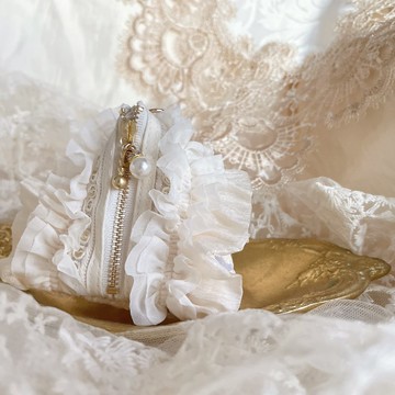 印度刺繡緞帶 迷你立體三角小包　米白