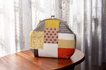 【這塊布就像拼布-黃白】復古金屬口金包#女包#小包#肩包#背包