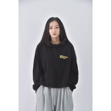 (L) net質感羊毛棉質純棉連帽黑色長袖上衣二手衣