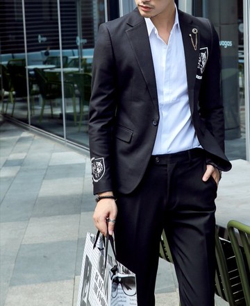 FINDSENSE品牌 四季款 新款 日本 男 高端  個性  商務 時尚 修身 西裝外套 西裝褲 兩件套 潮流西服套裝