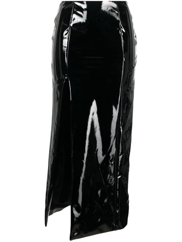 Gcds - logo-plaque patent-finish skirt - women - Polyurethane/Elastane/Viscose/other fibers - S - Black