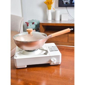 漂亮的小炒鍋不粘鍋家用麥飯石超輕炒菜鍋兩人用電磁爐燃氣灶專用