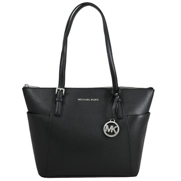 MICHAEL KORS JET SET ITEM 浮雕LOGO肩背托特包.黑銀