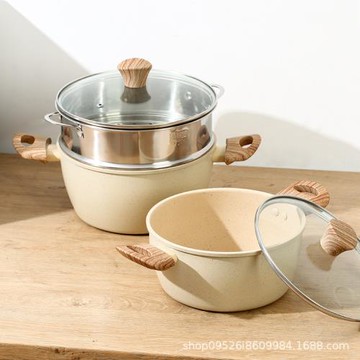 EMOOJOO麥飯石湯鍋不粘鍋蒸鍋燉鍋家用煲湯鍋電磁爐專用燃氣灶雙