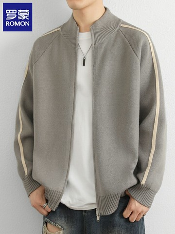 羅蒙立領針織開衫外套男士春秋冬季新款慵懶風外穿寬松休閑毛衣潮【步行者戶外生活館】