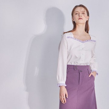 【MASTINA】心型領緹花棉長袖襯衫 白