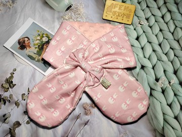 韓國布粉底兔兔排列蝴蝶結圍脖-不分年齡圍脖-圍巾-脖圍-短圍巾--