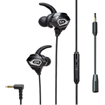 DTAudio HiFi電競有線耳機 沙魚鰭耳掛 附外置麥克風  撞色黑銀  GC-03