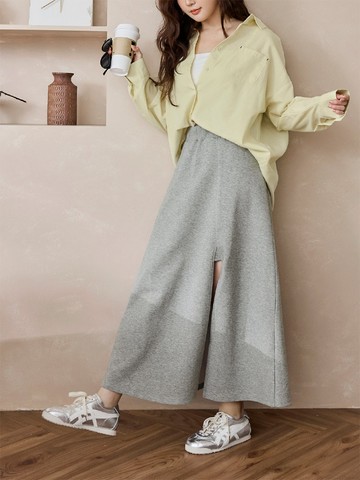 雲朵自訂款-太空棉前開衩腰鬆緊A字長裙