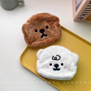 ins可愛卡通小熊毛絨錢包~學生耳機硬幣零錢包便攜收納包