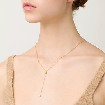 優雅寶石Y字鍊 925銀厚鍍18K金  Parallel Diamond Necklace