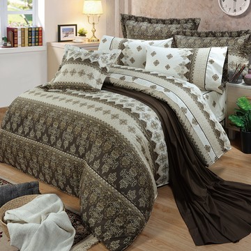 【多利寶寢具】FITNESS 精梳棉雙人七件式床罩組-塞納風情-咖