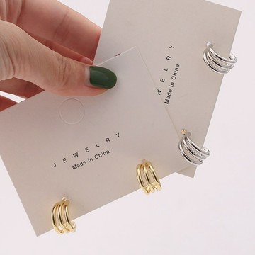 現貨《W1C S925銀針Q04】簡約半圓金屬多圈耳釘 耳環 ♥ S925銀針 女生飾品 ♥  復古 時尚配件 耳飾耳環