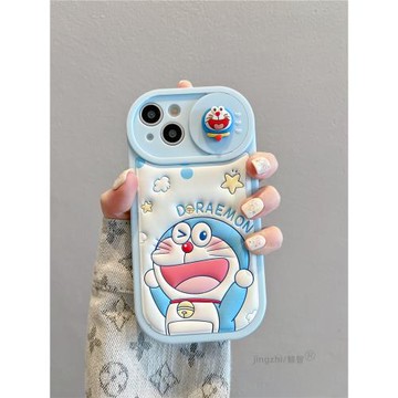 適用蘋果15手機殼iPhone14promax立體哆啦A夢推拉窗13皮質壓印12可愛卡通動漫11防摔保護套不撞殼15pro女新款