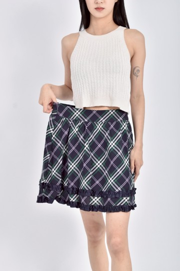 (L) ma tsu mi棉質純棉格紋藍色短裙