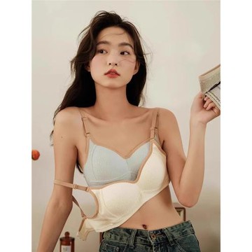 秋日奶油感拼色泡泡棉柔軟親膚無鋼圈內衣女小胸聚攏舒適學生文胸