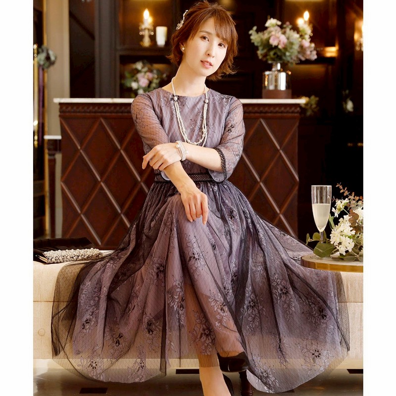 プールヴー Pourvous レース ブラックチュールドレス ロングスカート 結婚式ワンピース お呼ばれ 二次会 セレモニー大きいサイズ対応フォーマルパーティードレス パープル 通販 Lineポイント最大get Lineショッピング